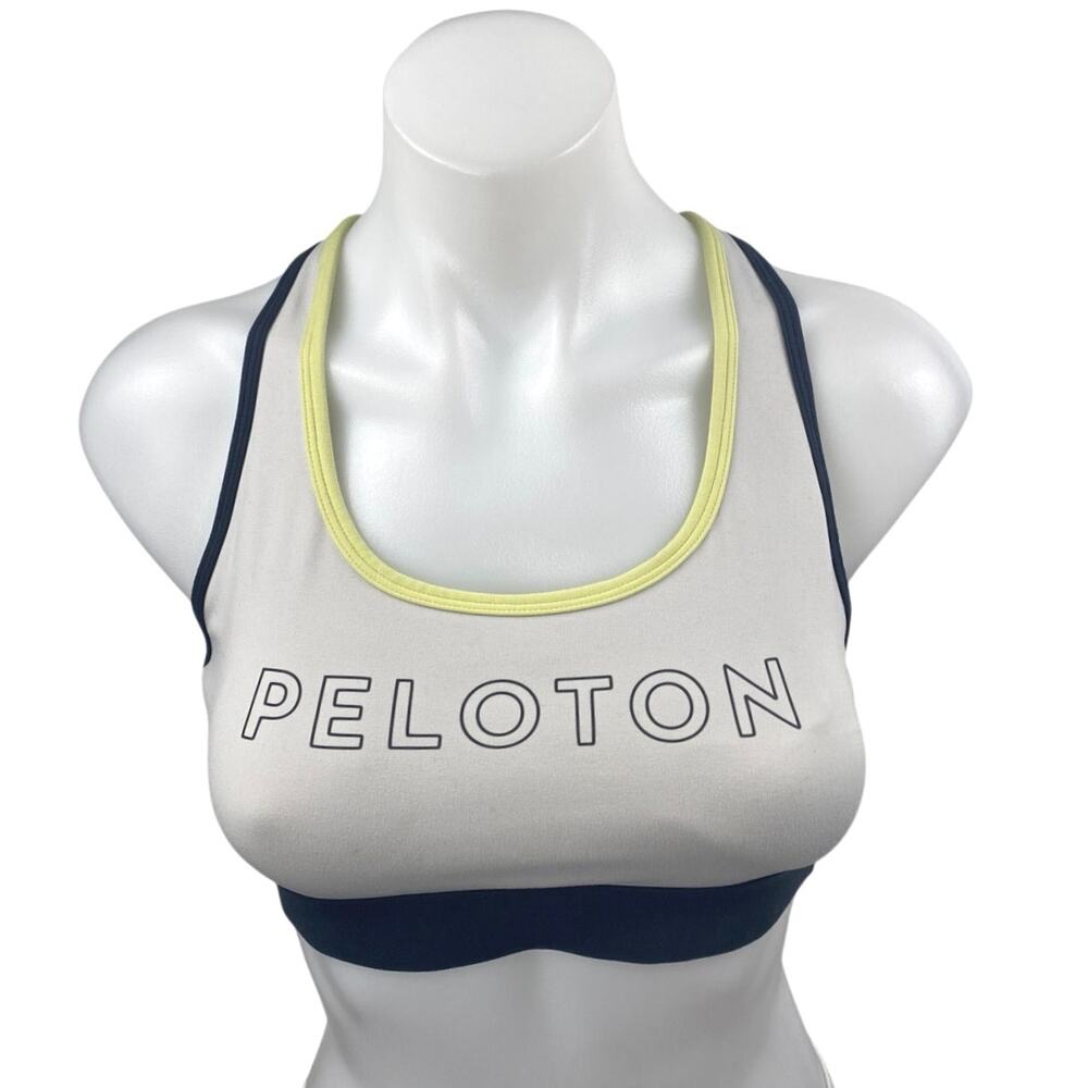 Peloton Womens Multicolor Spellout Logo Racerback Athletic Sports Bra Crop Top S